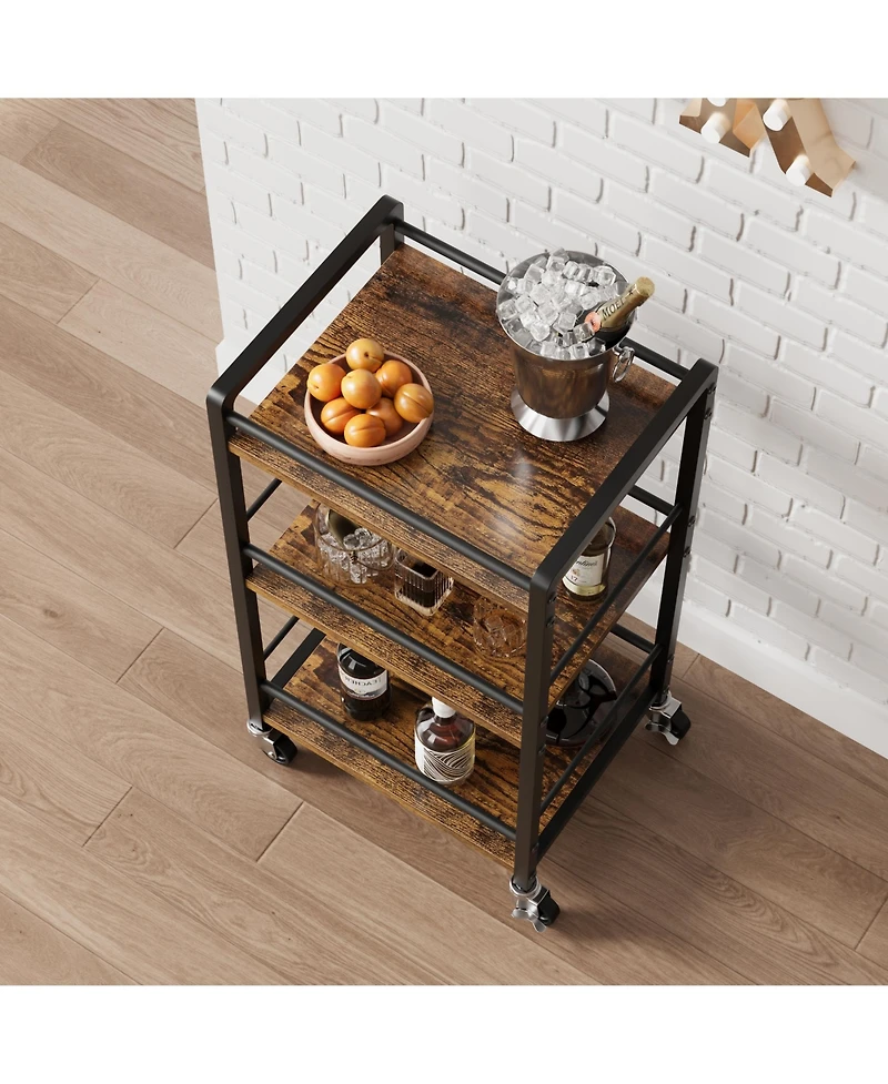 gaomon 3-Tier Rolling Bar Cart with Wheels Mini Mobile Utility Serving Cart for Dining, or Living Room Lockable Storage Shelf for Wine, Liquor, Coffee