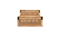 Storied Home Woven Rattan and Wood Display Boxes with Glass Lids, Set of 2 12.5 x 6.75 x 4.25 and 15.5 x 9.5 x 6 inches