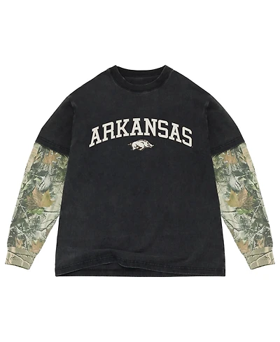 Uscape Apparel Men's Black/Camo Arkansas Razorbacks Back Bay Twofer Heavyweight Long Sleeve T-Shirt