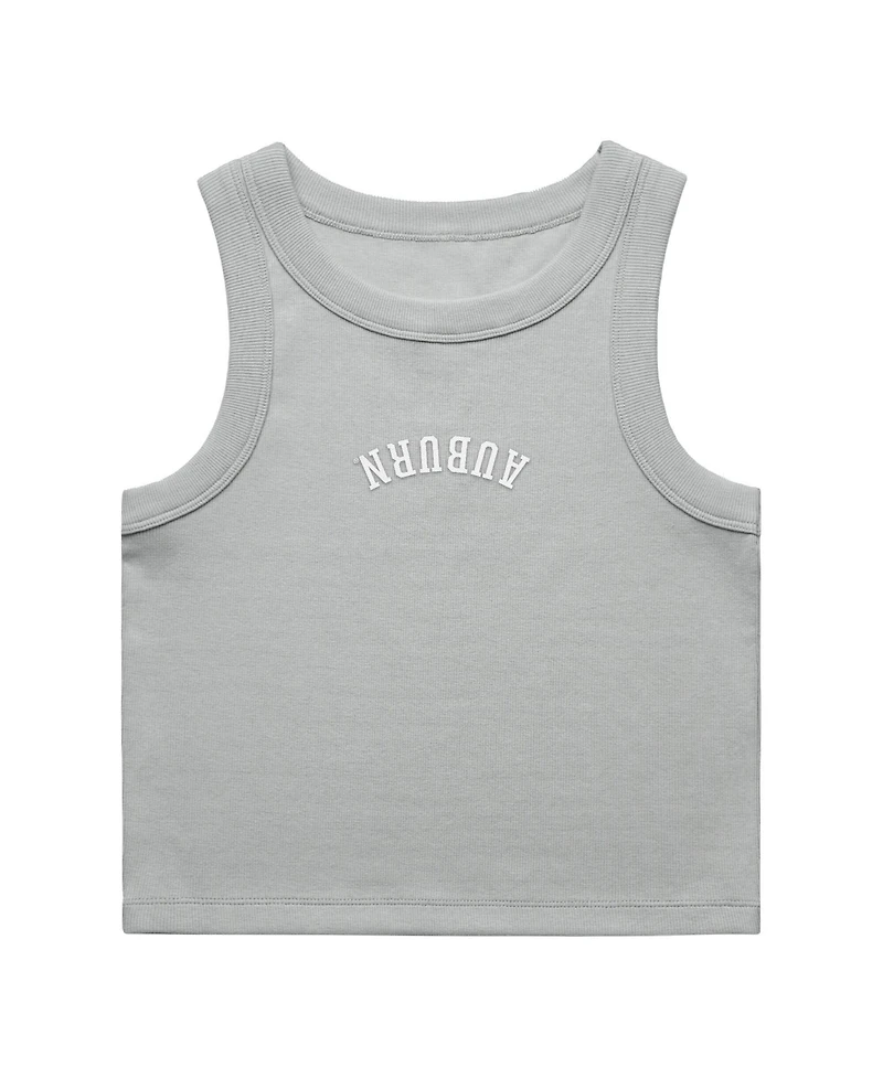 Uscape Apparel Women's Gray Auburn Tigers Upside Down Embroidery Ribbed Cropped Tank Top