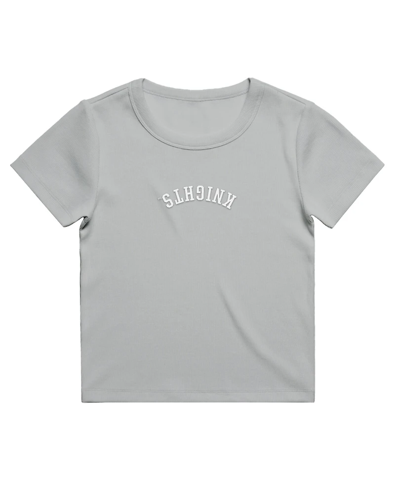 Uscape Apparel Women's Gray Ucf Knights Upside Down Embroidery Ribbed Cropped T-Shirt