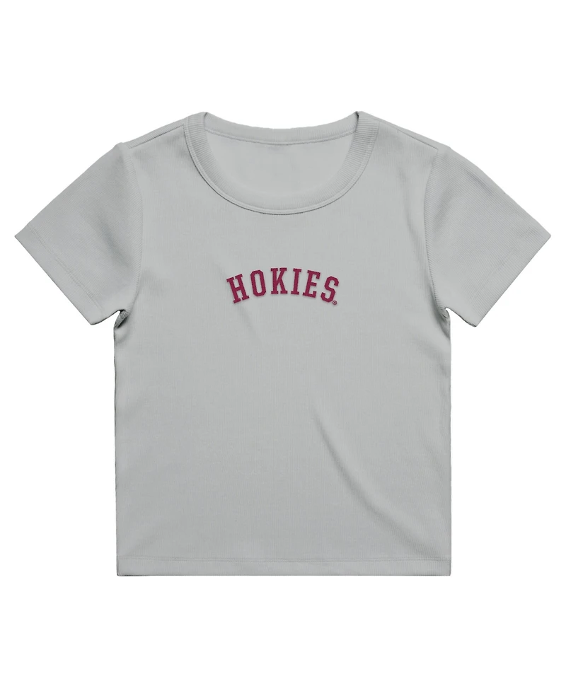 Uscape Apparel Women's Gray Virginia Tech Hokies Upside Down Embroidery Ribbed Cropped T-Shirt