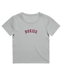 Uscape Apparel Women's Gray Virginia Tech Hokies Upside Down Embroidery Ribbed Cropped T-Shirt