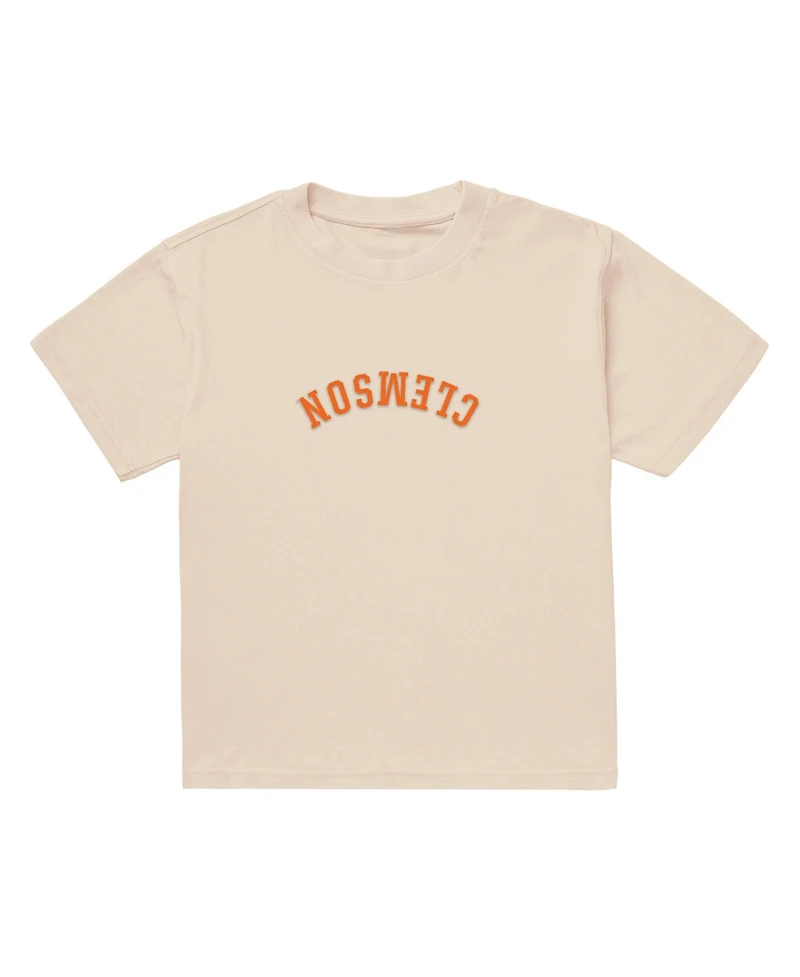 Uscape Apparel Men's Cream Clemson Tigers Upside Down Embroidered Vintage Heavyweight T-Shirt