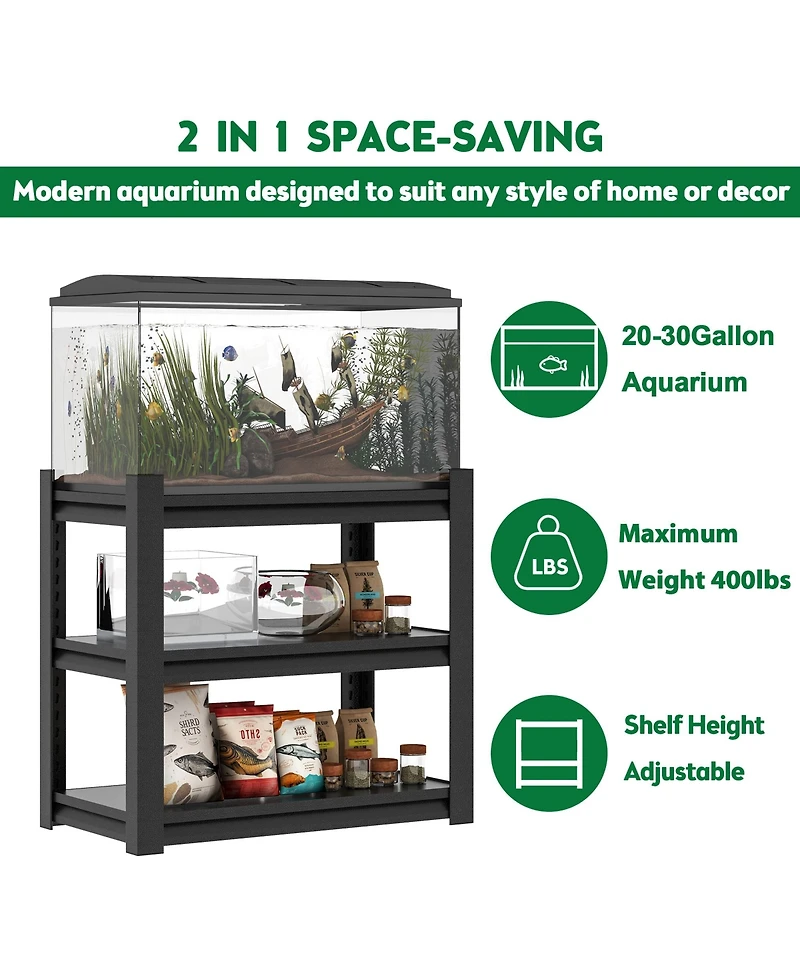 Viyet 34"W 3-Tier Metal Aquarium Stand - 660lbs Heavy Duty Rack for 20-30 Gallon Fish Tanks