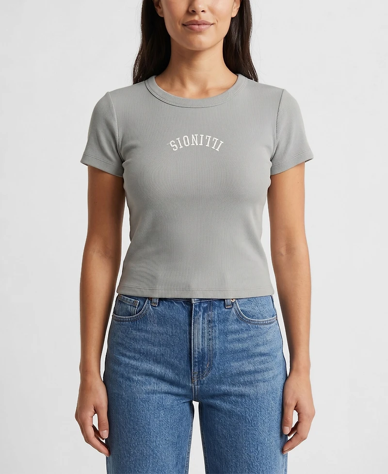 Uscape Apparel Women's Gray Illinois Fighting Illini Upside Down Embroidery Ribbed Cropped T-Shirt