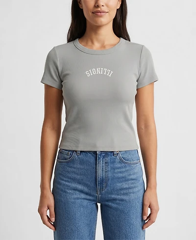 Uscape Apparel Women's Gray Illinois Fighting Illini Upside Down Embroidery Ribbed Cropped T-Shirt