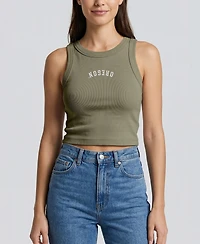 Uscape Apparel Women's Green Oregon Ducks Upside Down Embroidery Ribbed Cropped Tank Top
