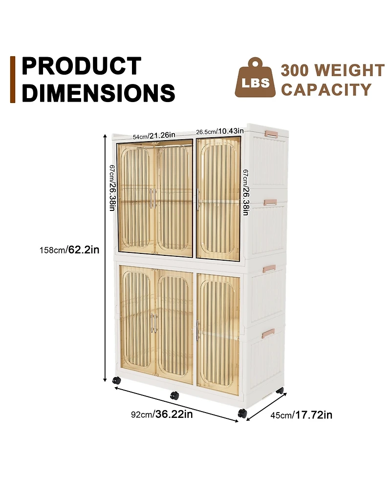 Viyet Portable Wardrobe Cube Foldable Storage Cabinet with Casters and Rods