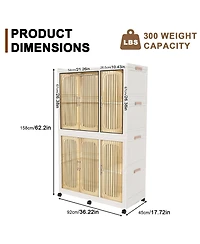 Viyet Portable Wardrobe Cube Foldable Storage Cabinet with Casters and Rods