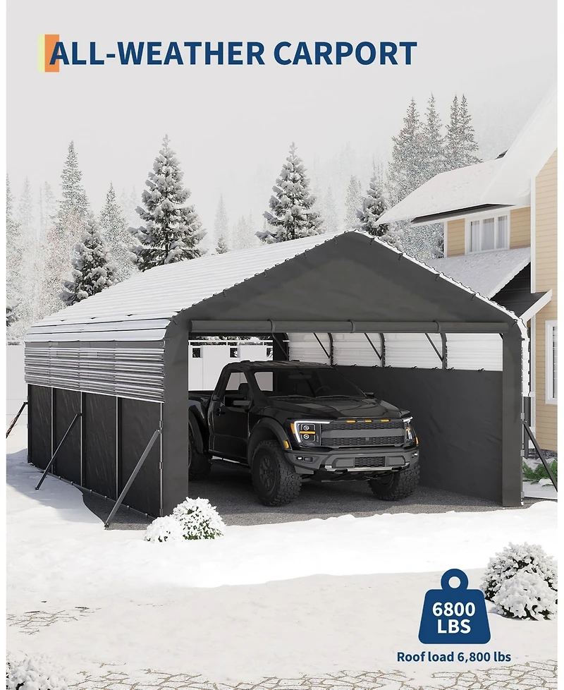 homfan 12x20 Ft Heavy Duty Steel Carport, Galvanized Metal Vehicle Shelter with Painted Steel Roof