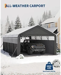 homfan 12x20 Ft Heavy Duty Steel Carport, Galvanized Metal Vehicle Shelter with Painted Steel Roof