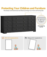 homfan Modern 12-Drawer Sturdy Wood Dresser for Bedroom, 63" Wide Chest of Drawers and Tv Stand, Deep Storage Cabinet, Ideal for Living Room, Hallway