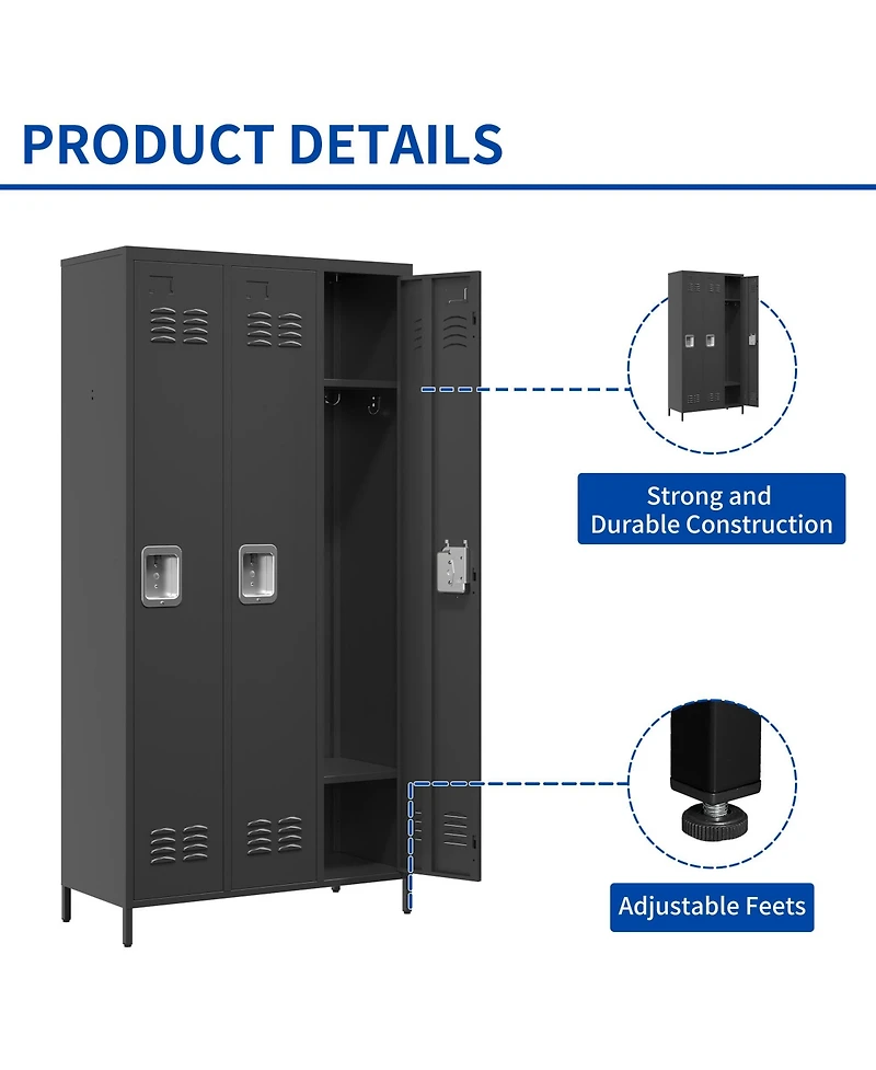 Viyet 72"H Triple Door Metal Locker - Secure 3-Tier Storage Cabinet