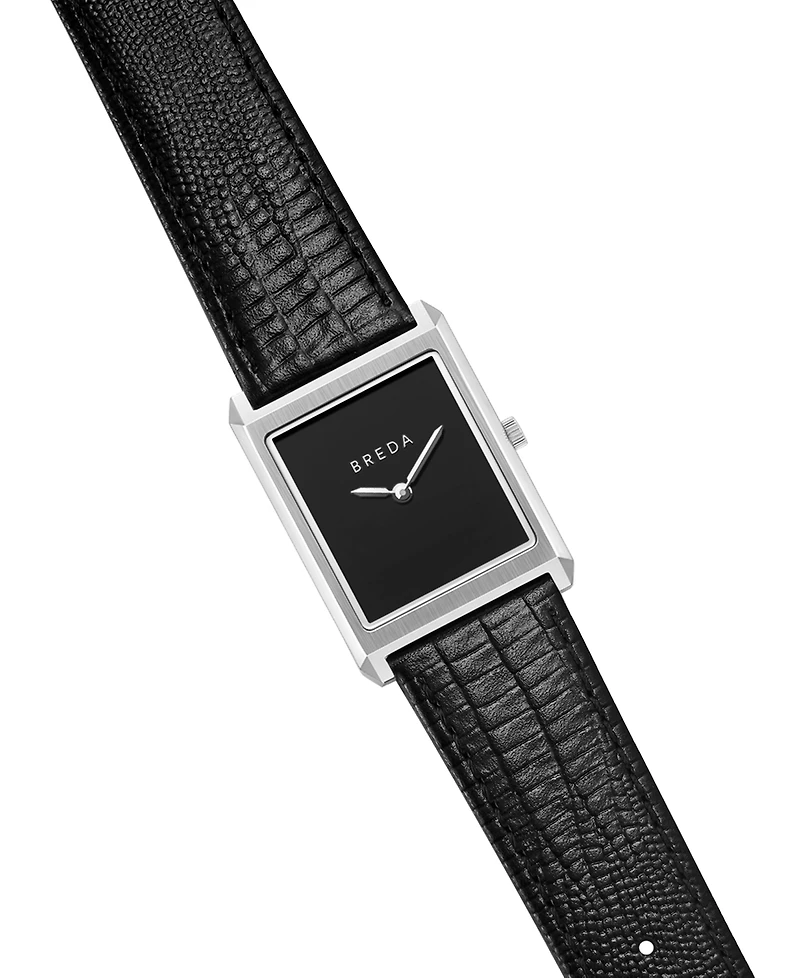 Breda Men's Quartz Virgil Silver and Black Leather Band Watch 26mm