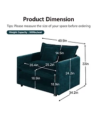 Boyel Living Comfy Deep Single Seat Sofa Upholstered Reading Armchair Room Chair Chenille Fabric , 1 Toss Pillow