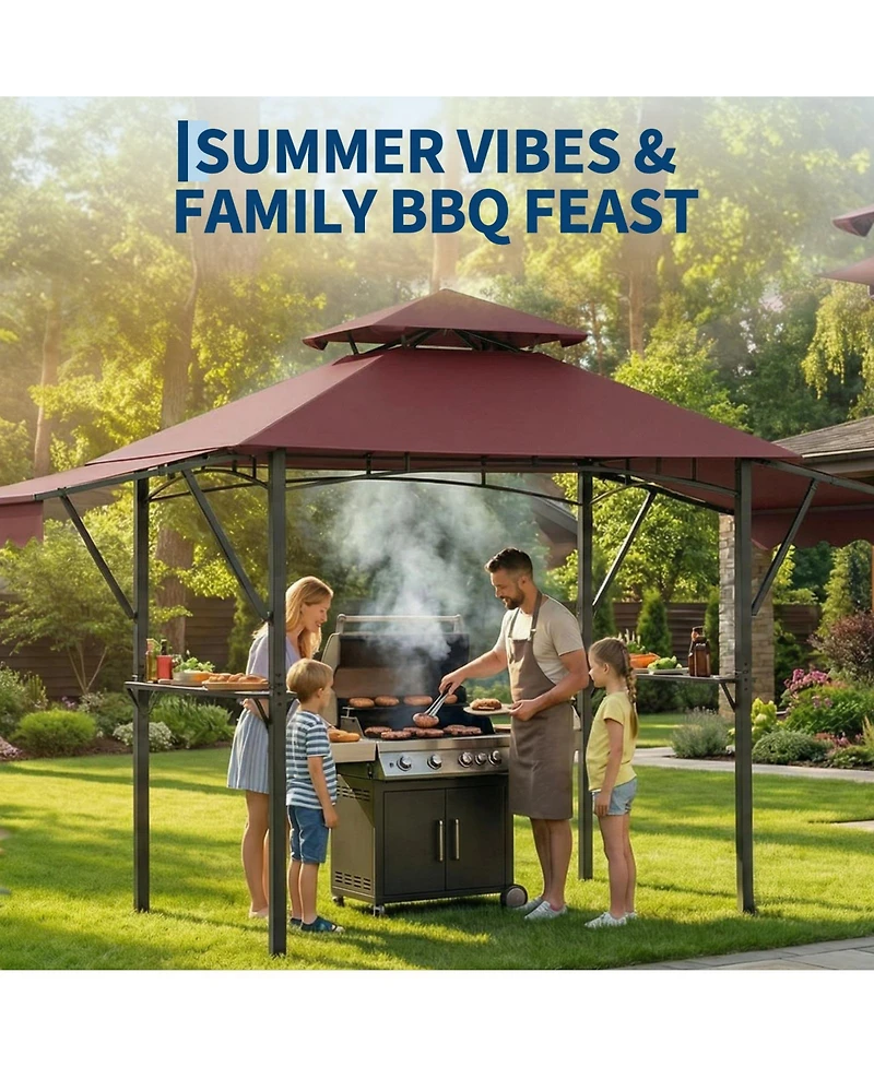 homfan Heavy Duty 8x5 Ft Bbq Grill Gazebo with Arched Roof, Double Folding Doors and Iron Frame for Outdoor Cooking, Lawn, Garden