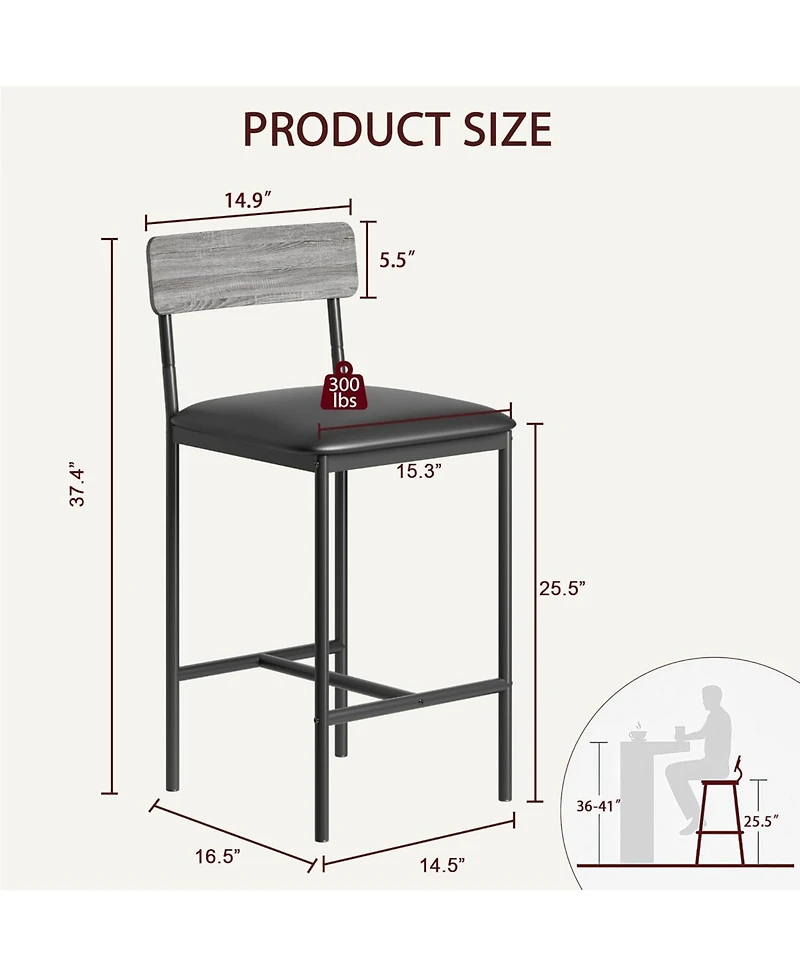homfan Set of 8 Upholstered Bar Stools with Backrest and Footrest - 25.5 Inch Counter Height Chairs