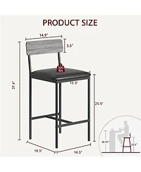 homfan Set of 8 Upholstered Bar Stools with Backrest and Footrest - 25.5 Inch Counter Height Chairs