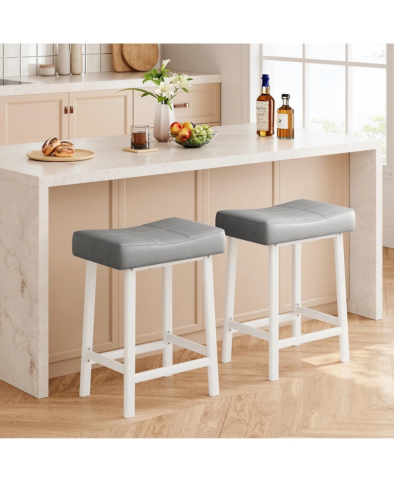 homfan 30-Inch Set of 4 Saddle Bar Stools Counter Height Metal Frame Kitchen Island Bar Chairs with Footrest for Home Bar
