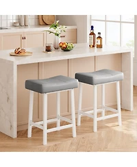 homfan 30-Inch Set of 4 Saddle Bar Stools Counter Height Metal Frame Kitchen Island Bar Chairs with Footrest for Home Bar
