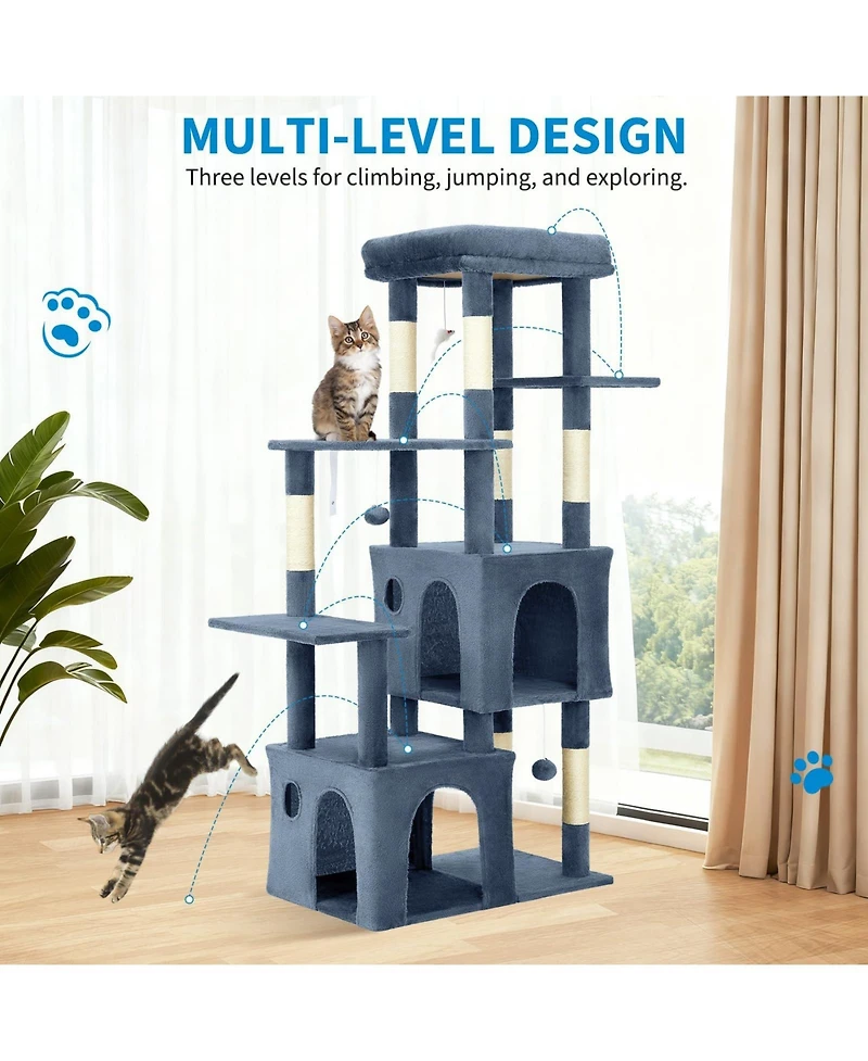 homfan 61'' Cat Tree for Large Cats, Heavy-Duty Tower with Perch and 2 Condos, Multi-Level Furniture Maine Coon, Sisal Scratching Posts & Toys