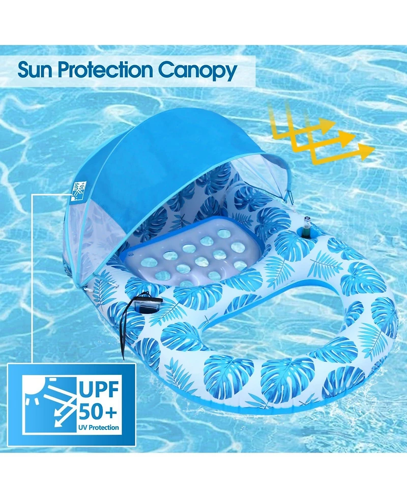 Aofar Pool Lounge Float UPF50 Plus Inflatable Lounger Cup Holder Footrest