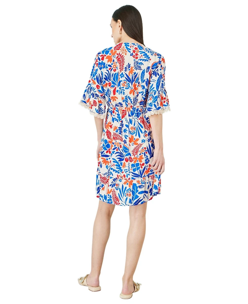 Yumi Women's Leaf Print Kimono Sleeve Tunic Dress