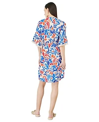 Yumi Women's Leaf Print Kimono Sleeve Tunic Dress