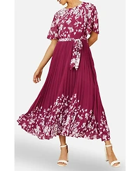 Yumi Women's Short Sleeve Pleated Midi Dress