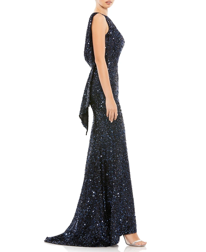 Mac Duggal Women's Embellished Faux Wrap Flutter Sleeve Dress