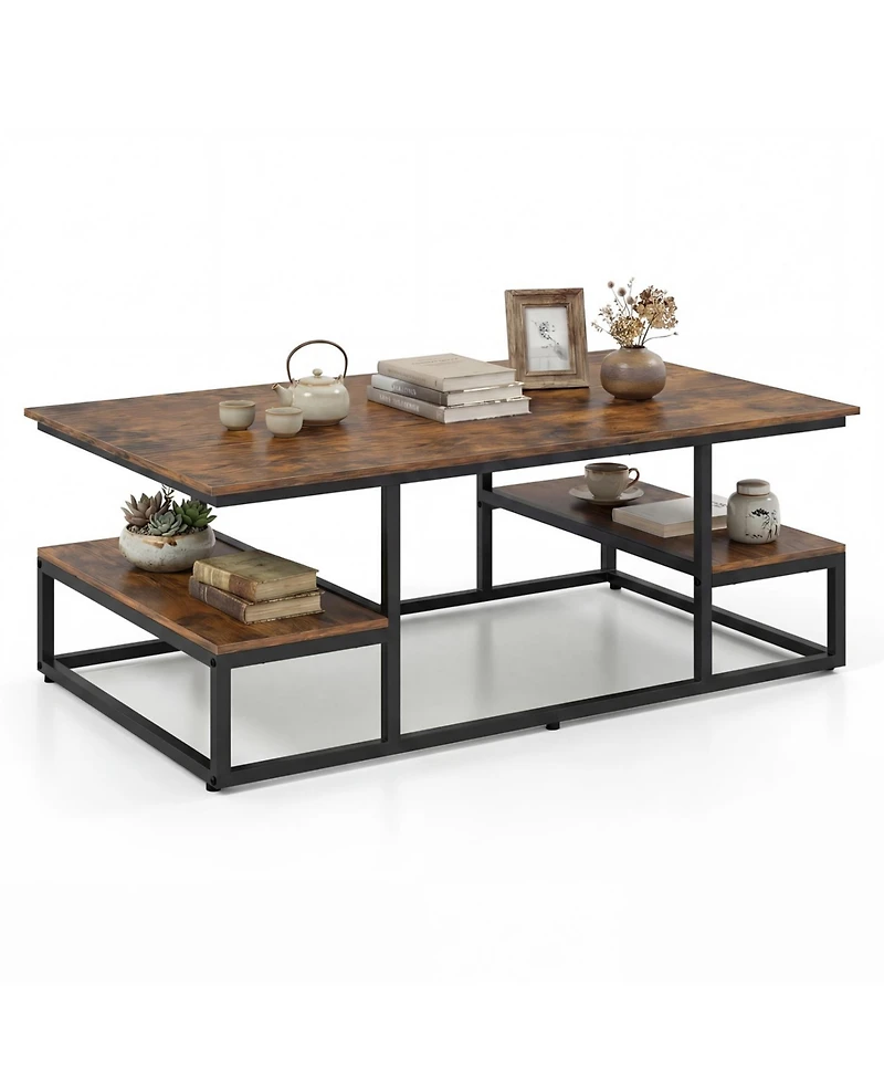 Slickblue Modern Rectangle Coffee Table with Storage Shelf and Open Display Design