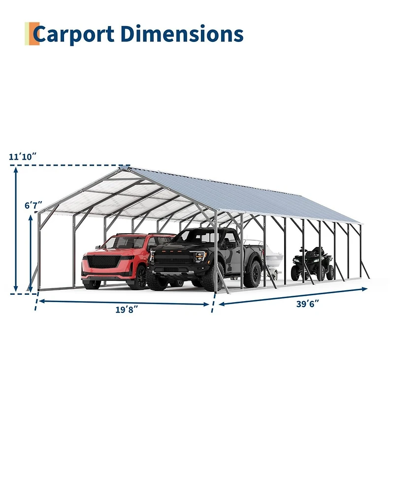 homfan 20 x 40 x 12 Ft Heavy Duty Steel Carport Garage for Cars Trucks Boats Rv, Large Outdoor Metal Vehicle Shelter with Steel Roof