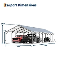 homfan 20 x 40 x 12 Ft Heavy Duty Steel Carport Garage for Cars Trucks Boats Rv, Large Outdoor Metal Vehicle Shelter with Steel Roof
