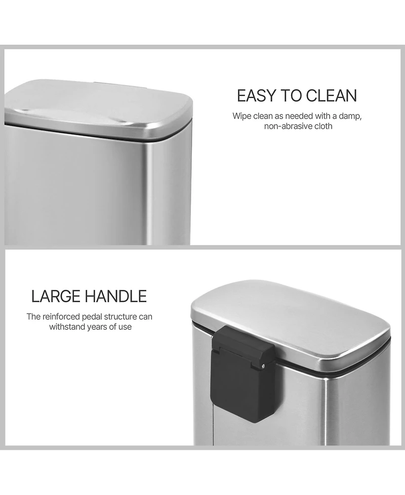 1.3 Gal./5 Liter Rectangular Stainless Steel Step-on Trash Can for Bathroom and Office