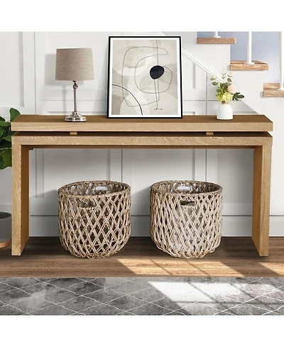 Rainsken 60" Antique Farmhouse Console Table, with Double Board Suspension Design, Solid Wood Sofa for Hallway Living Room