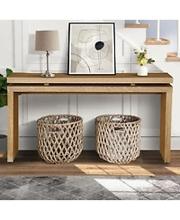 Rainsken 60" Antique Farmhouse Console Table, with Double Board Suspension Design, Solid Wood Sofa for Hallway Living Room