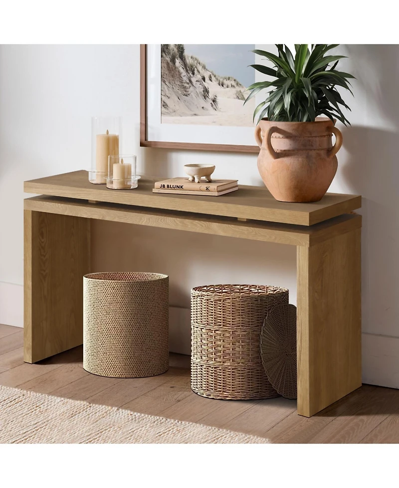 Rainsken 60" Antique Farmhouse Console Table, with Double Board Suspension Design, Solid Wood Sofa for Hallway Living Room