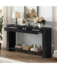Rainsken Farmhouse Console Table, with 3 Top Drawers and Bottom Shelf, Semi-Circular Design, for Living Room Hallway Foyer Corridor