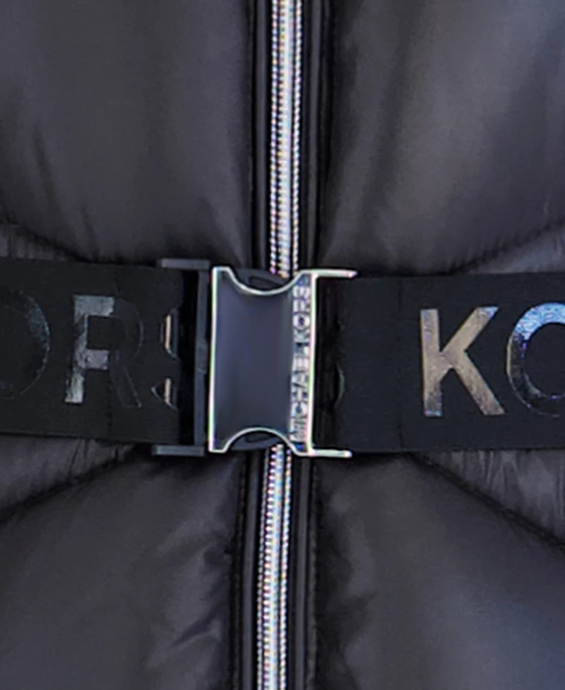 Michael Kors Girls' 5-16 Mk Logo Belted Stadium Length Long-Sleeve Jacket