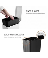 Mega Casa 12 Gal/45 Liter Slim Stainless Steel Step-on Kitchen Trash Can, Hands-Free Foot Pedal, Soft-Close Lid, for Home Office