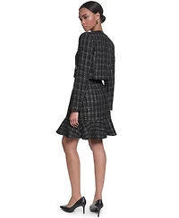Karl Lagerfeld Paris Women's Metallic Tweed Jacket with Faux Leather Trim