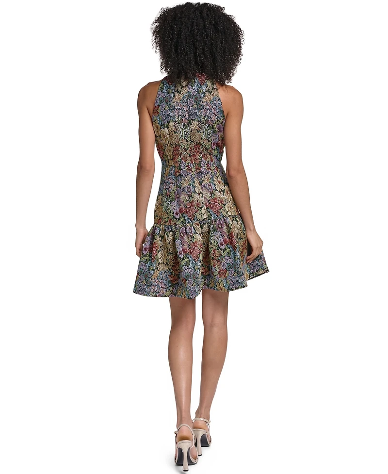 Karl Lagerfeld Paris Women's Floral Tapestry Drop-Waist Fit & Flare Dress