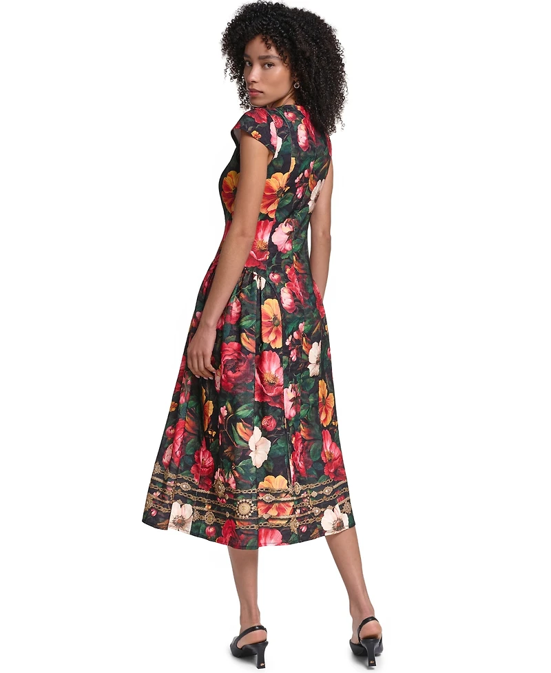 Karl Lagerfeld Paris Women's Floral Print Jacquard Fit & Flare Midi Dress