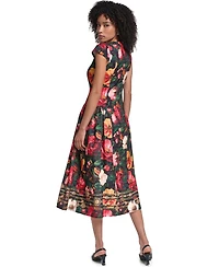 Karl Lagerfeld Paris Women's Floral Print Jacquard Fit & Flare Midi Dress
