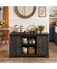 homfan Farmhouse Sliding Barn Door Tv Stand, Rustic Media Console with Adjustable Shelves, Storage Cabinet for Living Room