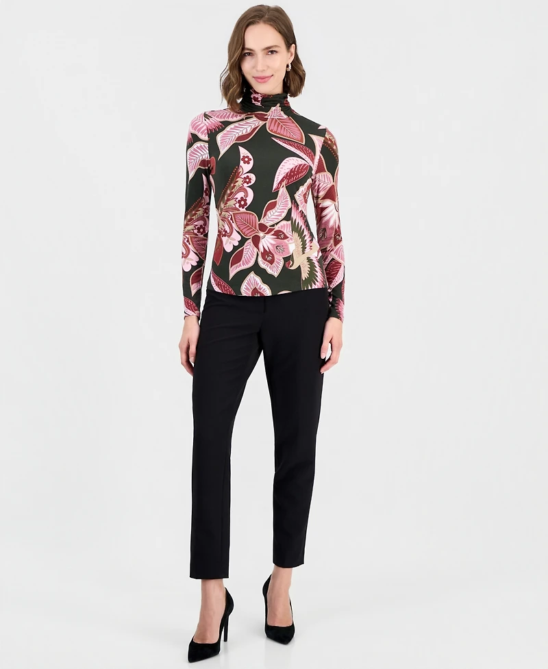 T Tahari Women's Floral Mock-Neck Back-Zip Blouse