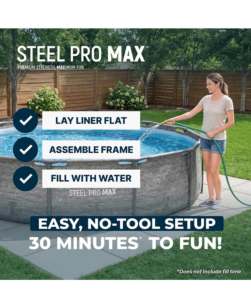 Bestway Steel Pro Max 12' x 30" Above Ground Outdoor Swimming Pool Set, Gray