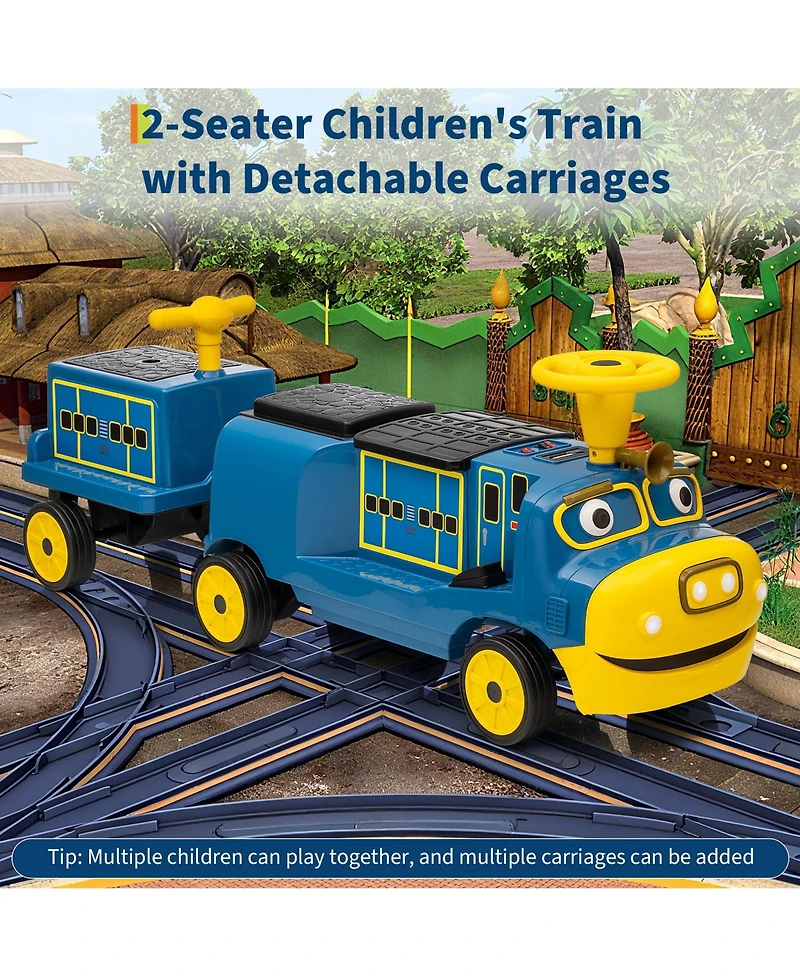 homfan 22.2x14.6x19.3 Licensed Chuggington Toy Train 12V Kids Battery Powered Ride-On, Music and Sounds, for Outdoor Fun
