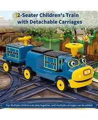 homfan 22.2x14.6x19.3 Licensed Chuggington Toy Train 12V Kids Battery Powered Ride-On, Music and Sounds, for Outdoor Fun